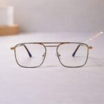 Gold Metal Aviator Rectangular Eyeglasses Frame - Roos Eyewear - Image 3