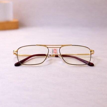 Gold Metal Aviator Rectangular Eyeglasses Frame - Roos Eyewear