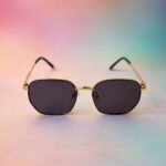 Black Square Metal Sunglasses with Gold Bridge – Roos Eyewear - Image 5