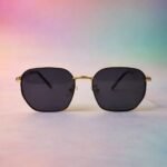 Black Square Metal Sunglasses with Gold Bridge – Roos Eyewear - Image 2